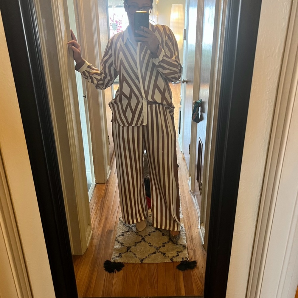 2 piece striped satin set